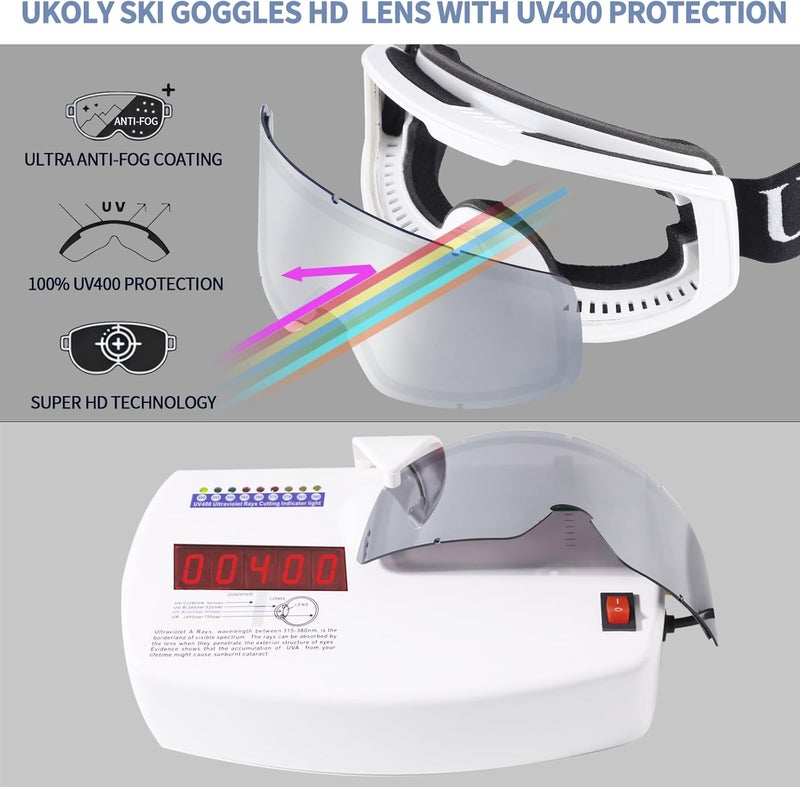 Ukoly Ski/Snowboard Goggles for Men Women, Snow Goggles HD Lens Anti-Fog Coating OTG Design UV400 Protection Windproof - Image 2